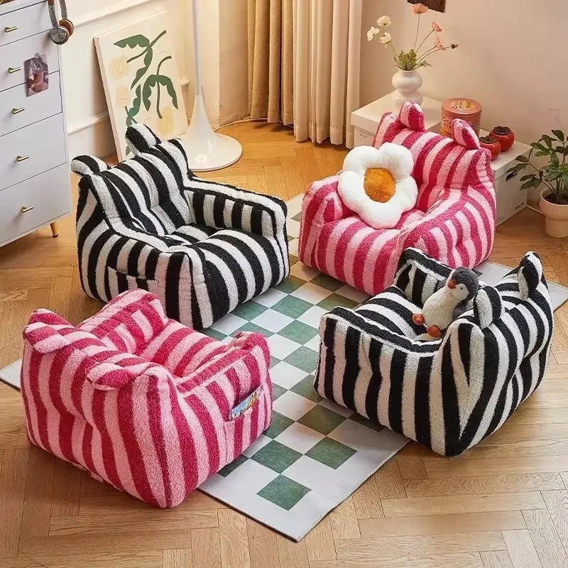 Kids Outdoor Bean Bag - Lightweight Striped Seat Soft Plush Fabric