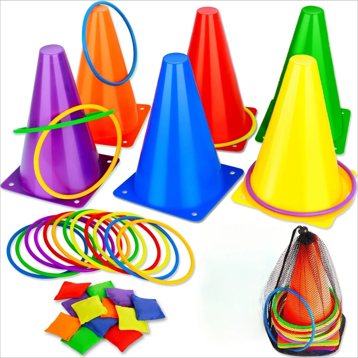 Kids Outdoor Games For Party - 3 in 1 Soft Plastic Cones