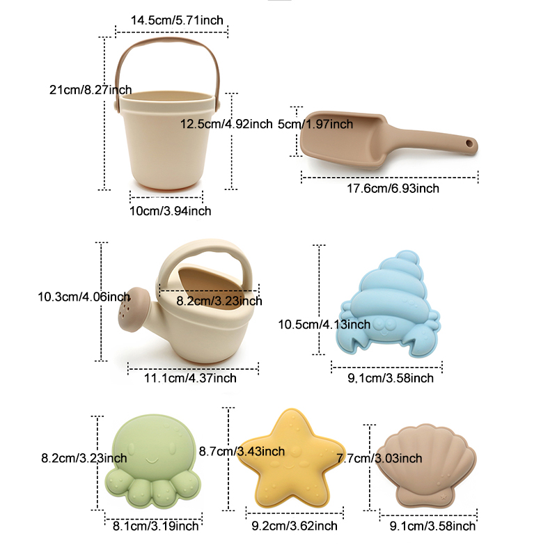 7Pcs Kids Silicone Beach Toys  - Kids Outdoor Toy Storage ulasan dan harga