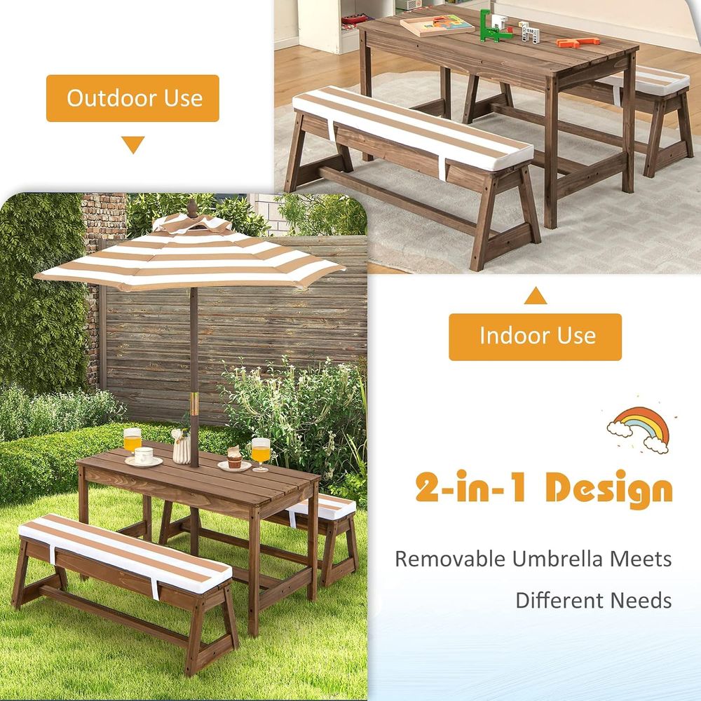 Kids Picnic Table, Toddler Woo - Kids Outdoor Table And Chairs With Umbrella ulasan dan harga