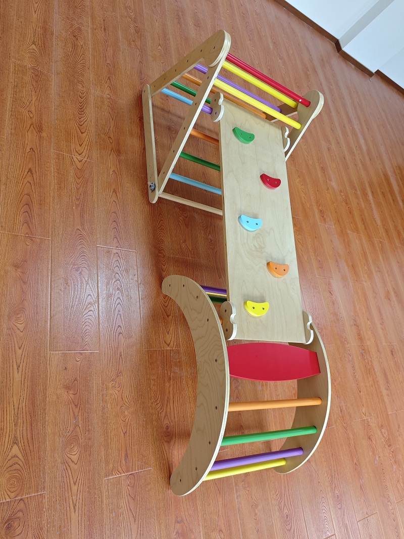Hot Selling 3-in-1 Montessori  - Kids Outdoor Wooden Climbing Frame ulasan dan harga