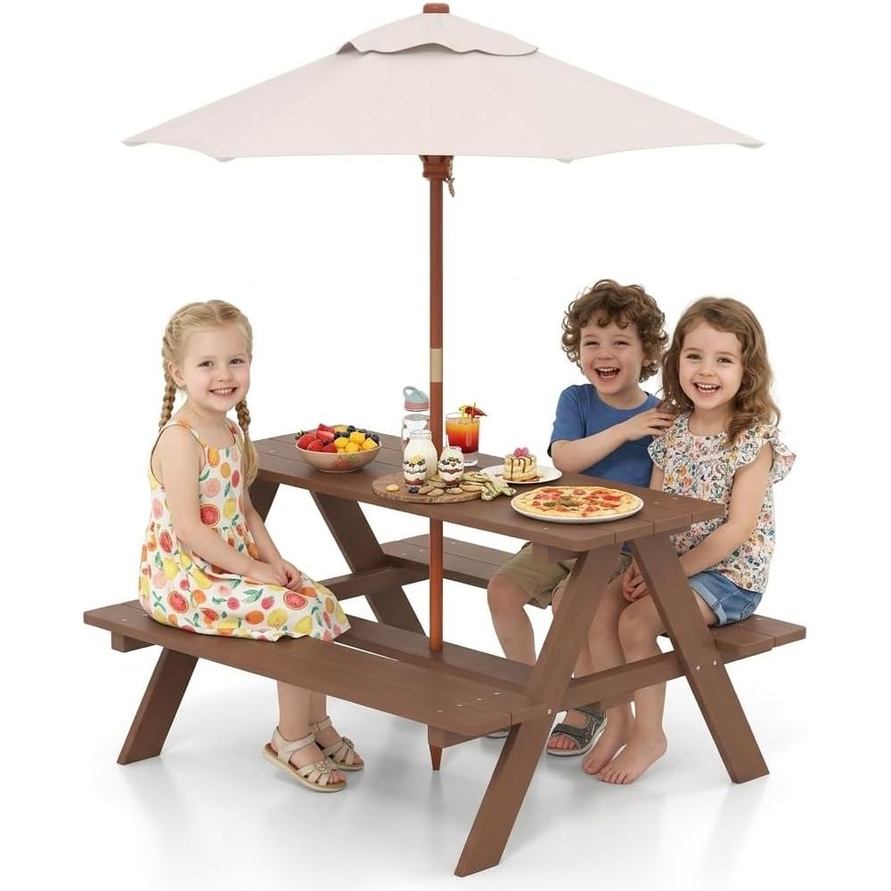 Kids Picnic Table, ir Wood Kid - Kids Outdoor Table And Chairs With Umbrella ulasan dan harga