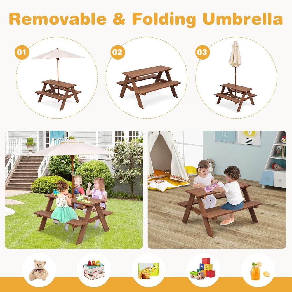 Kids Picnic Table, ir Wood Kid - Kids Outdoor Table And Chairs With Umbrella ulasan dan harga
