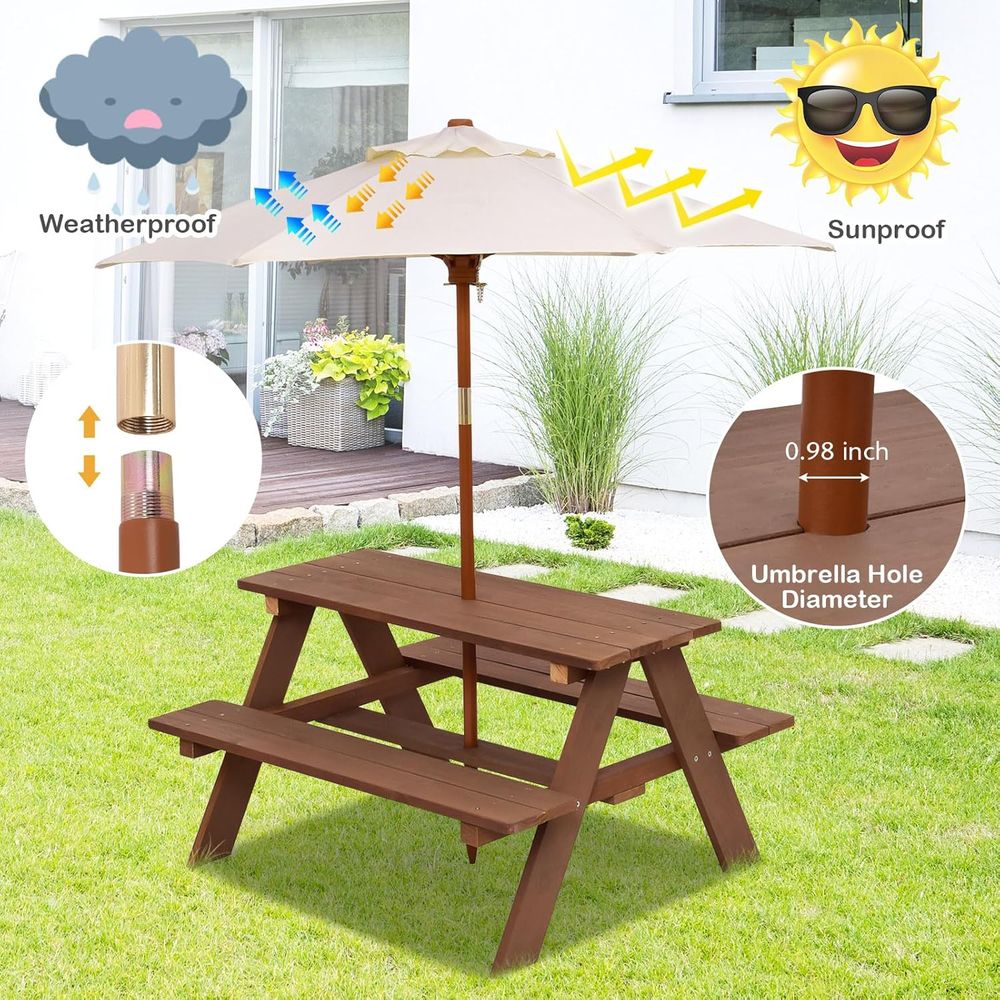 Kids Picnic Table, ir Wood Kid - Kids Outdoor Table And Chairs With Umbrella ulasan dan harga