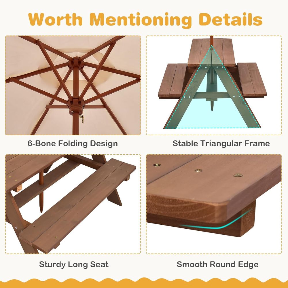 Kids Picnic Table, ir Wood Kid - Kids Outdoor Table And Chairs With Umbrella ulasan dan harga
