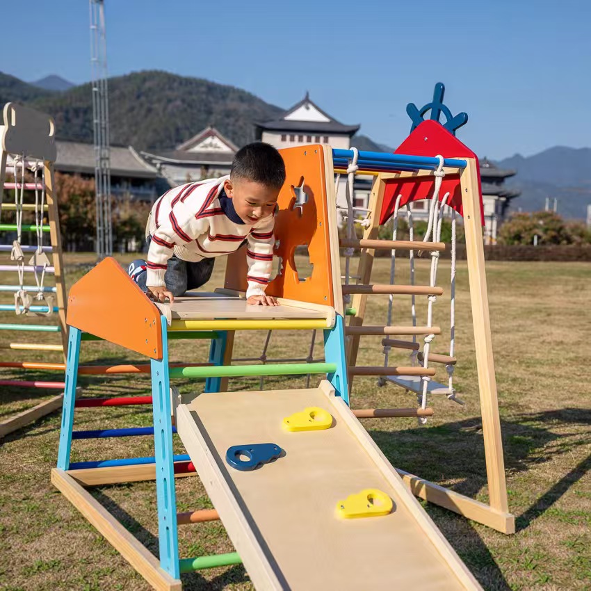 Large Solid Wood Climbing Fram - Kids Outdoor Wooden Climbing Frame ulasan dan harga