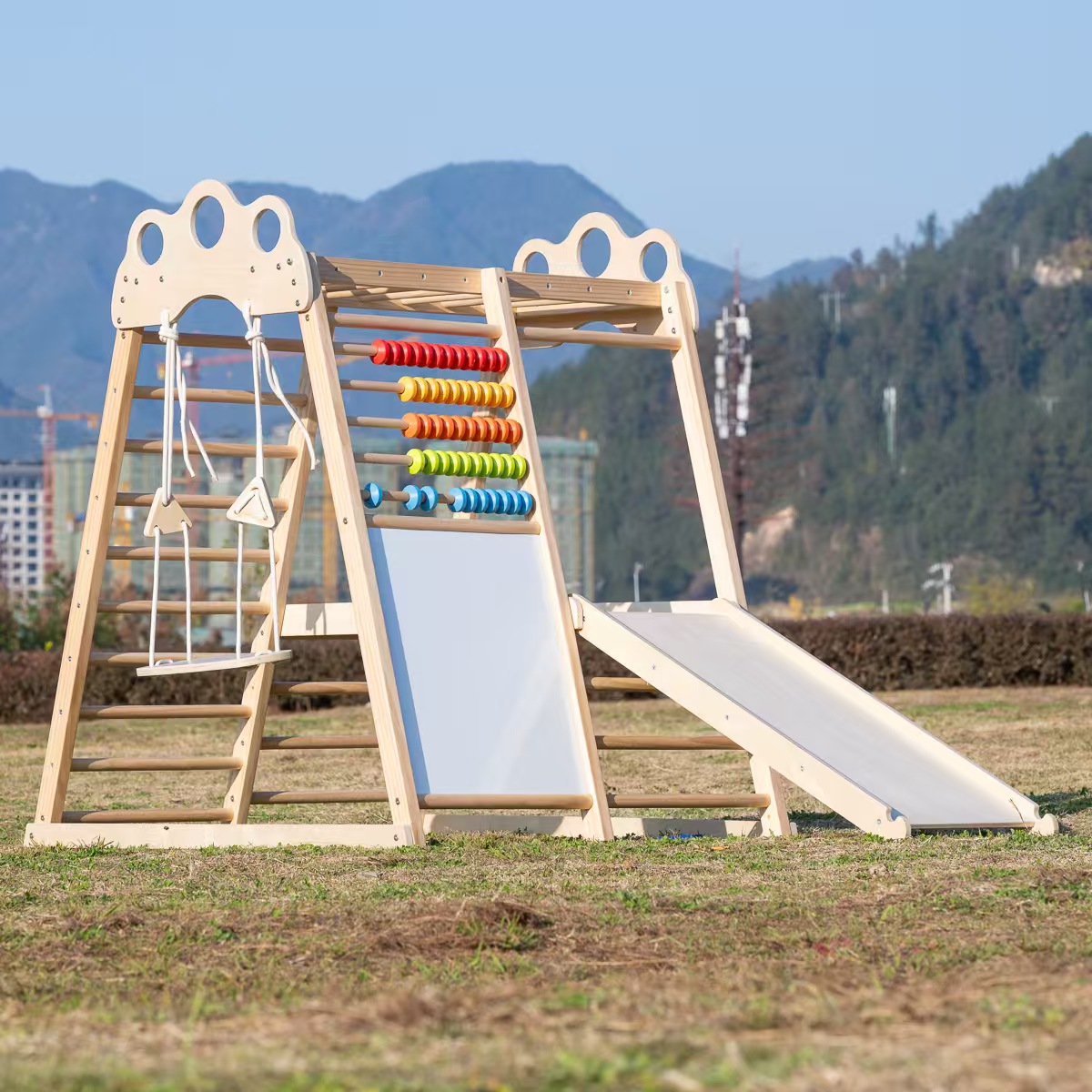 Large Solid Wood Climbing Fram - Kids Outdoor Wooden Climbing Frame ulasan dan harga