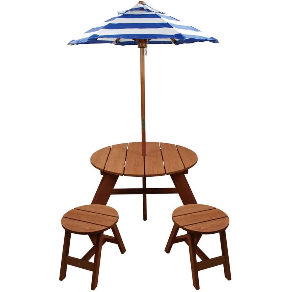 Sturdy Round Wooden Table Set  - Kids Outdoor Table And Chairs With Umbrella ulasan dan harga